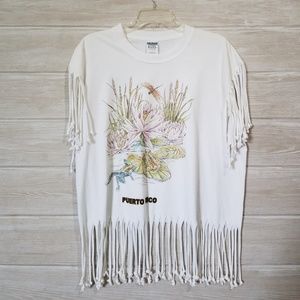 Vintage Fringed Oversized Tee T Shirt Puerto Rico
